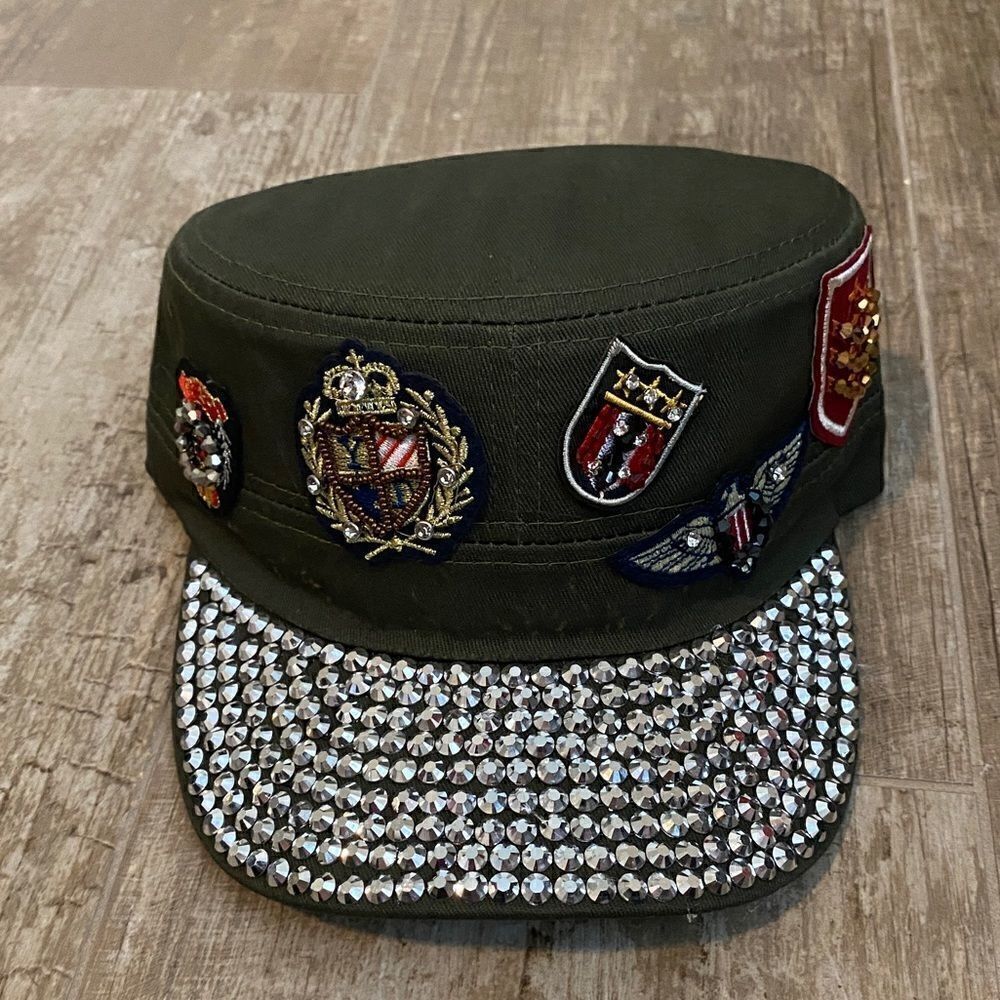 Military Style Rhinestone Patch Cap - Picture 4 of 6